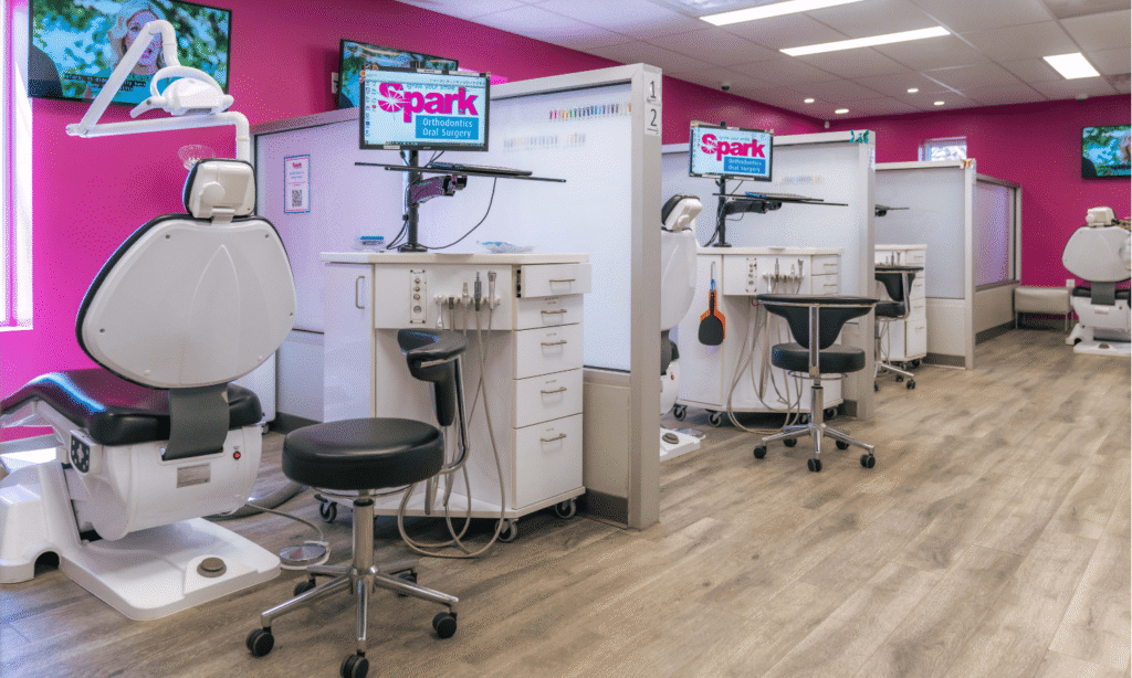 Open treatment bay with dental chairs at the Spark Orthodontics York, PA office